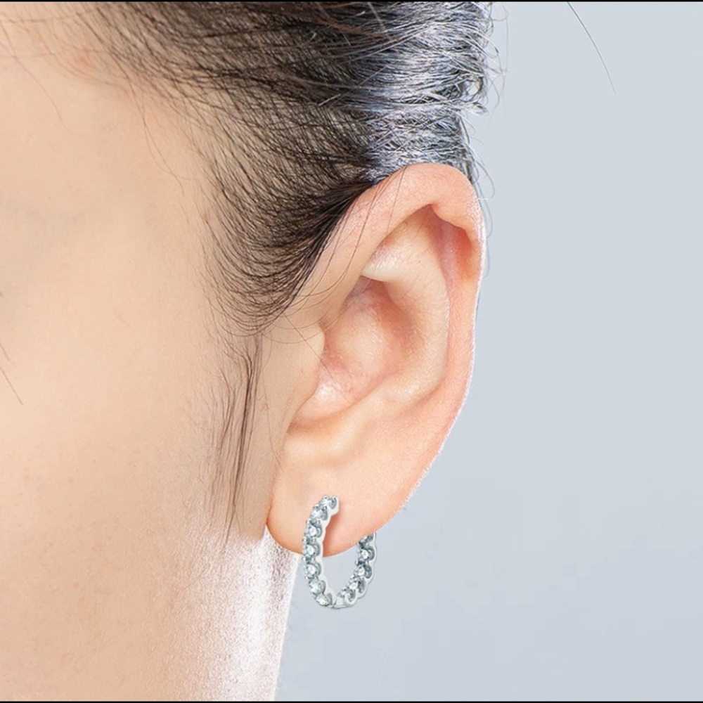 Certified 3.5mm 2.8CT Colorless Moissanite 925 Sterling Silver Hoop Earrings - Picture 4 of 11